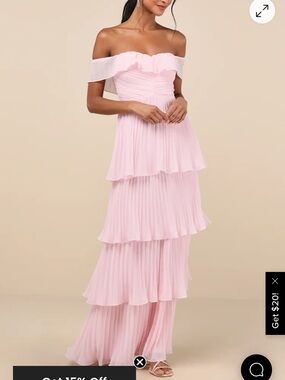 Lulus Light Pink One-Shoulder Tiered Pleated Maxi Dress